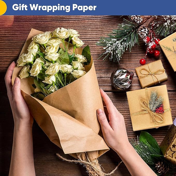 Vanhench 48"x 2400" (200') Brown Jumbo Roll Wrapping Paper, Kraft Craft Paper Roll for Bulletin Board Kids Arts Crafts Packing Shipping Poster Construction, Christmas Wrapping Paper