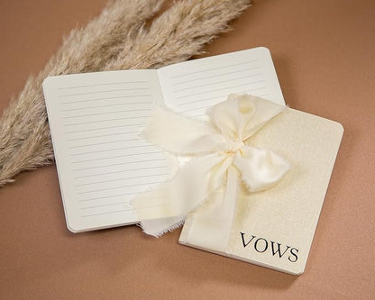 Cream Embossed Slim Vow Books w/Ribbon (Set of 2) - 5.625 x 4 Minimalist Pocket Sized Wedding Ceremony Vow Renewal Speech Notebook Journal