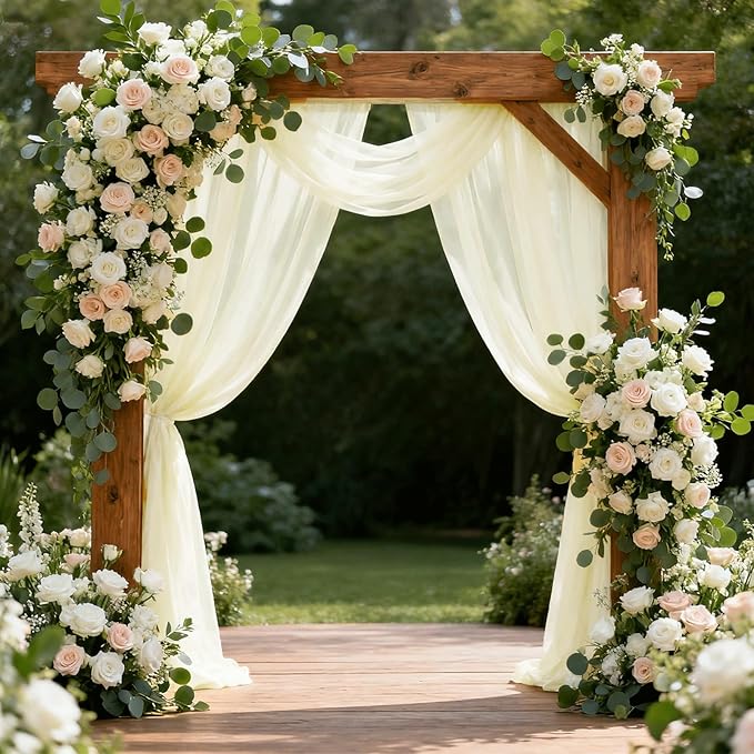 Wedding Arch Draping Fabric 29" x 18 FT Light Yellow Sheer Chiffon Outdoor Curtain Drapes for Wedding Birthday Party Ceremony Decor(1 Panel, Light Yellow)