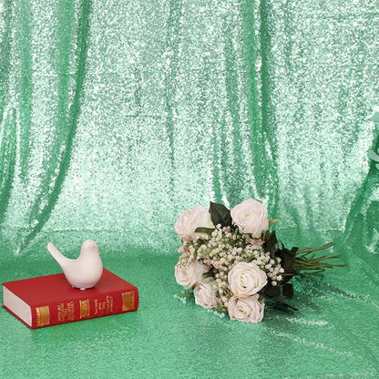 Eternal Beauty Mint Green Sequin Backdrop, 6x6 Ft Glitter Background Curtains for Shimmer Photography Party Wedding Birthday Back Drop Decor