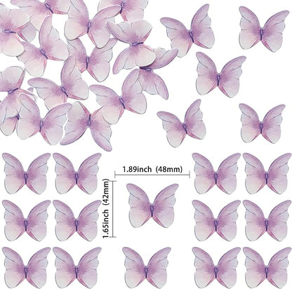 Ephlyn 48Pcs Edible Butterfly Cupcake Toppers Cute 3D Butterfly Cake Picks for Baby Shower Bridal Shower Boys Girls Birthday Party Cake Decorations Supplies Purple