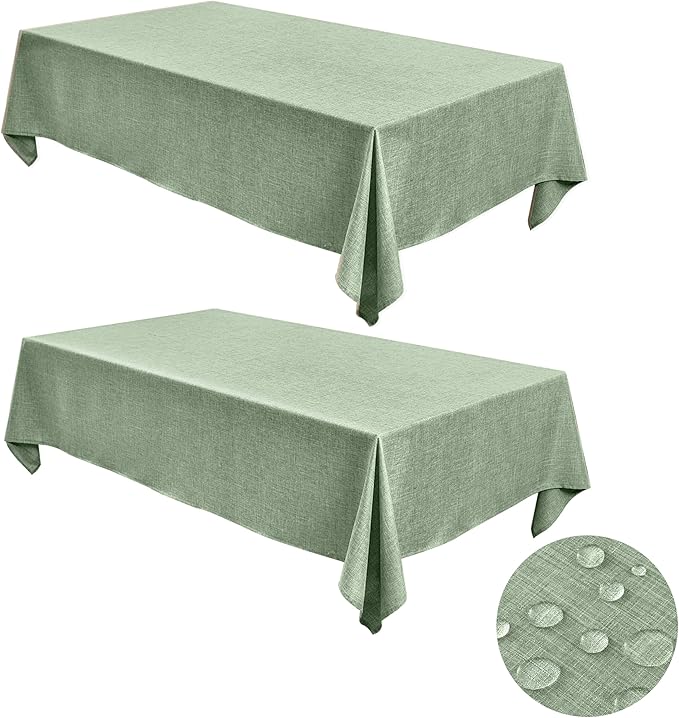 Fitable Faux Linen Tablecloths for Rectangle Tables: Water & Stain Resistant Farmhouse Table Cloth, Washable Burlap Textured Table Covers for Kitchen Dining Party(2 Pack, 60x84 Inch, Sage Green)