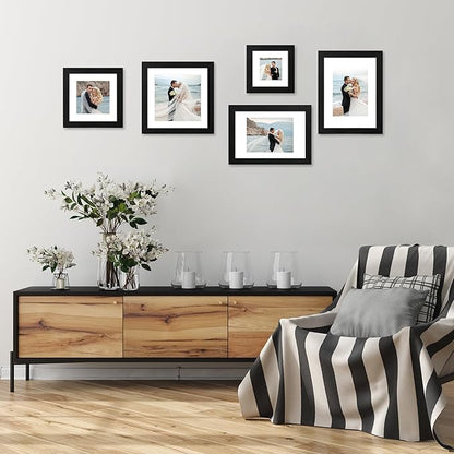 11x14 Picture Frame Set of 4 with Tempered Glass, Black Frame Display 8x10 Picture with Mat or 11 x 14 Without Mat, Rustic Wood Photo Frames for Horizontal or Vertical Wall Mounting