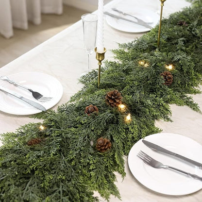 Real Touch Cedar Garland - Artificial Christmas Garlands Faux Green Cedar Fake Pine Needles Garland for Fireplace,Table, Stairs, Mantle, Window,Indoor Outdoor,Home,Holiday Decor(1 PCS,9 FT)