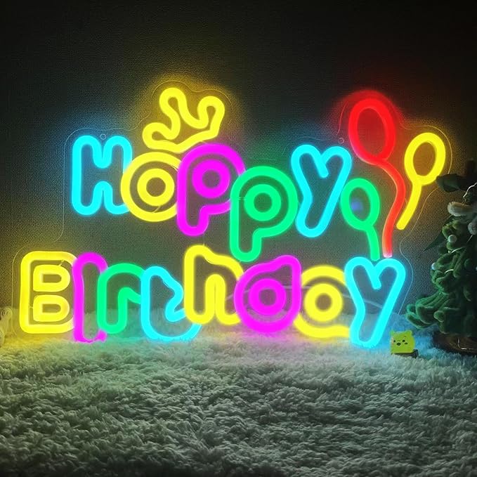 Happy Birthday neon signs，USB Powered Dimmable LED Colorful Lights for Backdrop Wall Decor,Eye-Catching Birthday light up sign for Parties Unforgettable Gifts Backdrops Size:16.54 * 10.39in