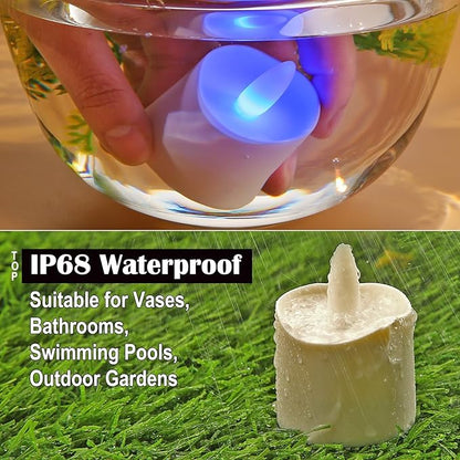HL Flameless Candles with Remote Timer&Charging Station, 60+Hours Rechargeable Waterproof Outdoor RGB Tea Lights Colorful Candles for Valentine's Gift Halloween Christmas Home Party Decor-12pcs