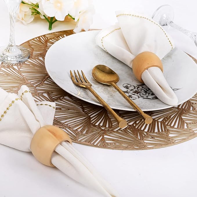 Wooden Napkin Rings Set of 12 - Handcrafted Napkin Holder for Dinner Table Decoration, Weddings, Home, Kitchen, Decor, Dinner, Parties, Every Day Use - Durable, Versatile (Cream)- CLEENTABLE