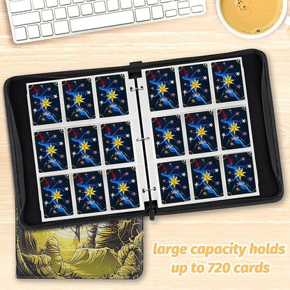Trading Card Binder for MTG Cards, Premium 9 Pocket Card Binder, 720 Double Sided Pocket Collector Card Album for Standard Cards,Card Collection Folder for YGO/PTCG/Game Cards (Yellow Print)