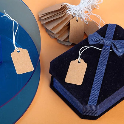 300 Pieces Kraft Price Tags with Elastic Hanging String Writable Blank Price Labels Small Marking Display Tags(1.38 x 0.71 Inch)