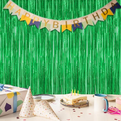 2 Pack Tinsel Backdrop, 3.28 FT x 7.05 FT Green Party Decorations, Metallic Football Backdrop Curtains Tinsel Curtains Streamer Backdrop, Party Supplies Wall Decor for Football Party Birthday