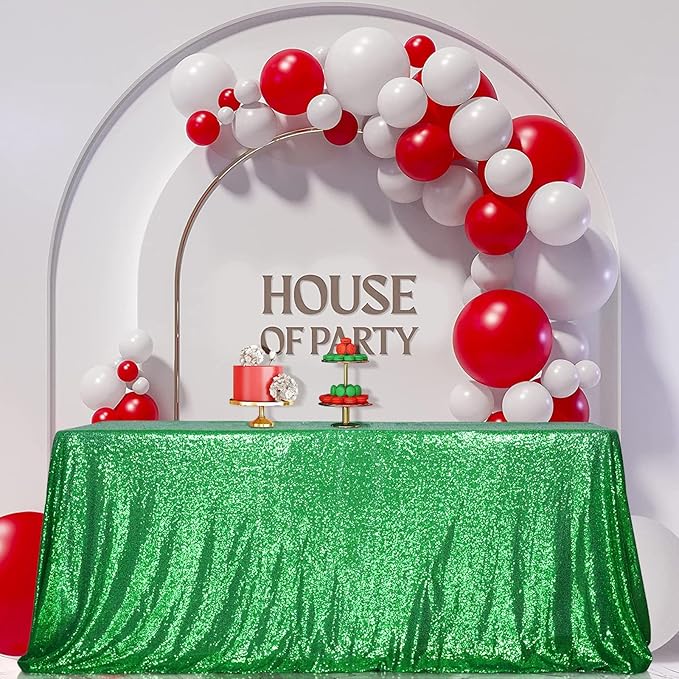 SquarePie Sequin Tablecloth 50 x 72 Inch Green Sparkly Table Cloth for Christmas Party Decoration