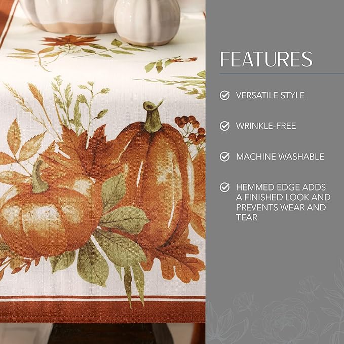 Elrene Home Fashions Autumn Pumpkin Grove Fall Runner, Seasonal Table Decor, 13"x70", Multi Color