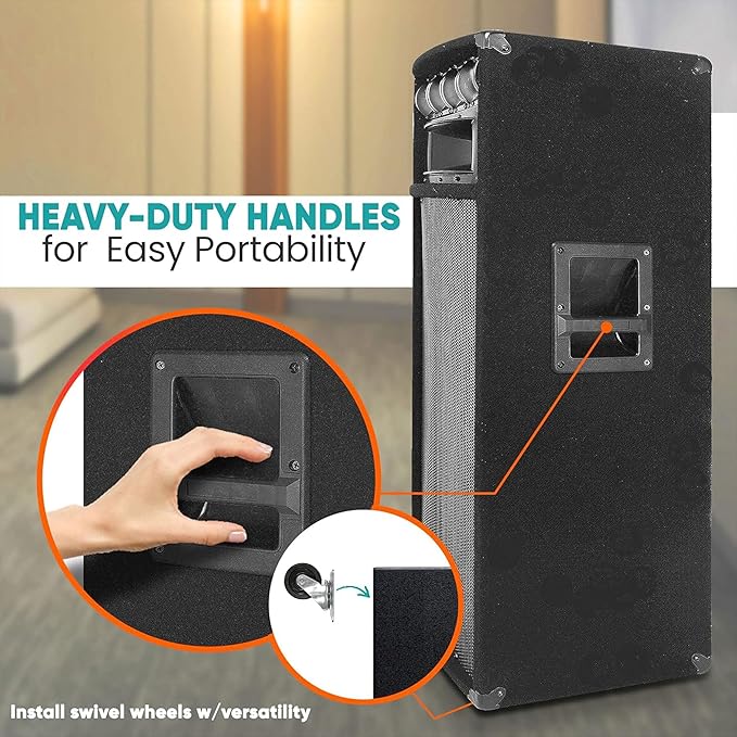 Pyle Portable Cabinet PA Speaker System - 1600 Watt Outdoor Stereo Sound Speakers w/ Dual 12" Woofers, 3.4" Piezo Tweeters, 5"x12" Super Horn Midrange, Crossover Network