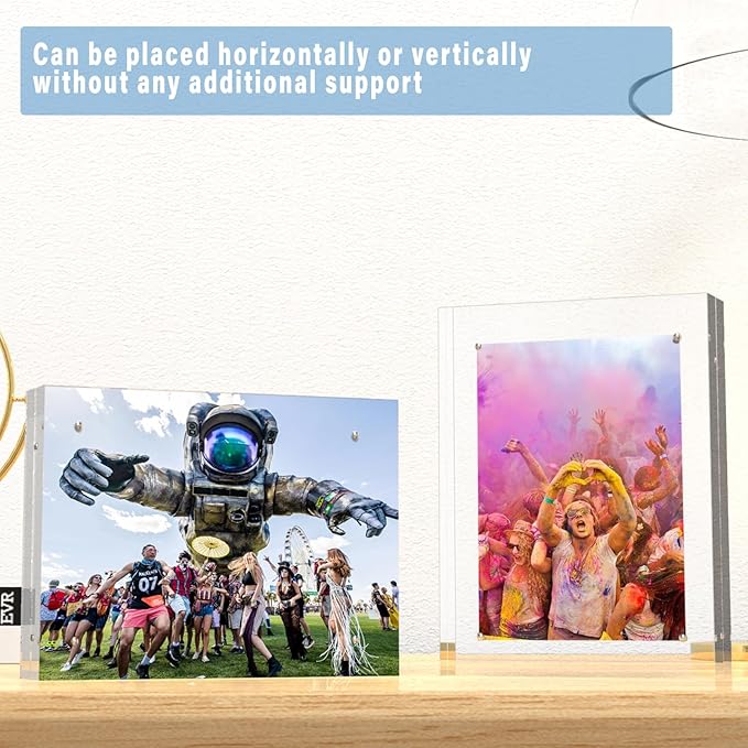 HELPLEX Acrylic Frames, 2 Pack 8.5x11, 24mm Thicker Frameless Clear Frame, Double Sided Magnetic, Free Standing Desktop Display