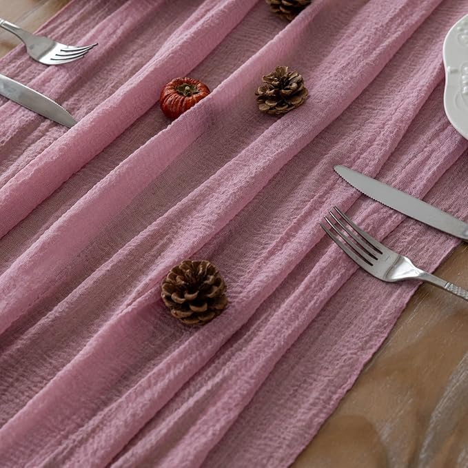 6pcs Cheesecloth Table Runner Dusty Rose Gauze 120 Inch 10 FT Rustic Boho Cheese Cloth Runner for Wedding Baby Shower Bridal Shower Party Long Sheer Centerpiece Fall Home Decoration