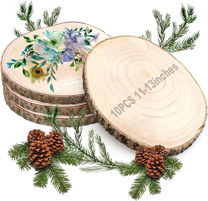 ZOCONE 10 Pcs Large Wood Slices 11-13 Inches Unfinished Rounds, Natural Paulownia Wooden Slices for Centerpieces, Round Wooden Discs Decoration for Rustic Wedding, Wood Centerpieces for Tables