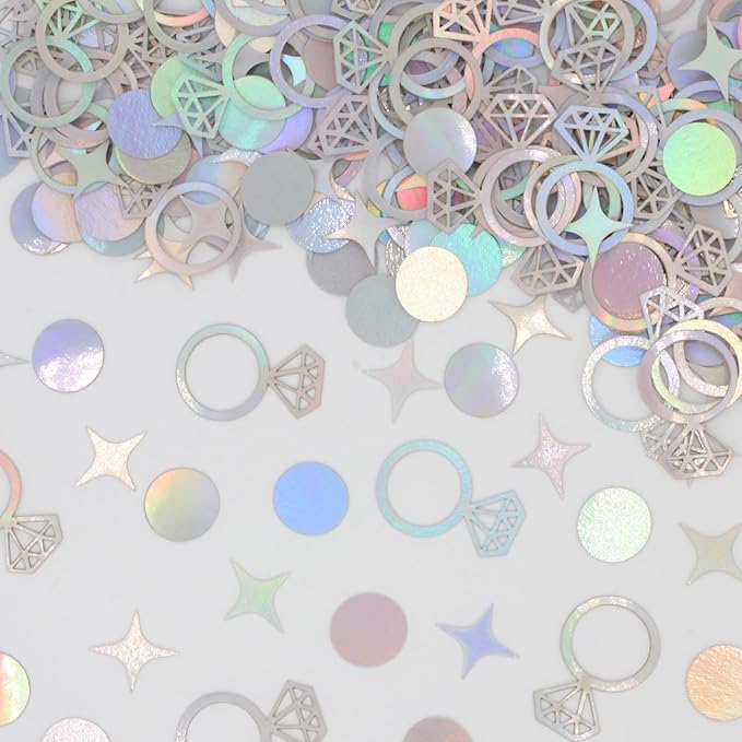 300 PCS Iridescent Bachelorette Confetti, Engagement Confetti Wedding Shower Table Decorations, Ring Table Scatters for Bridal Shower Decorations