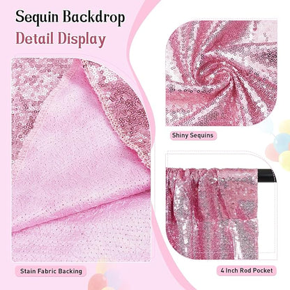 SquarePie Sequin Backdrop Curtain Not See Through Thick Glitter Background for Party 8FT x 8FT Fuchsia Pink