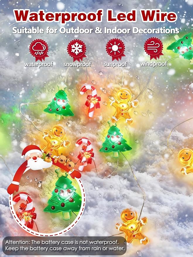 Christmas String Lights Decoration, 10ft 30LED Christmas Tree Gingerbread Man Candy Cane Fairy Lights Battery Operated with Remote, 8 Modes & Timer, Twinkle Light for Home Party Indoor Outdoor Decor