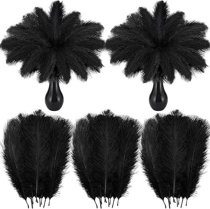 Crowye 100 Pcs Ostrich Feathers Bulk for Centerpieces Craft Ostrich Feathers for Vase Wedding Masquerade Party Home Costume Decorations (8-10 Inch,Black)