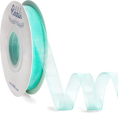 Ribbli Aqua Blue Organza Ribbon,1/2 Inches x Continuous 50 Yard,Aqua Blue Sheer Ribbon for Gift Wrapping,Cookie Wrapping,Wedding Decoration,All Crafting and Sewing