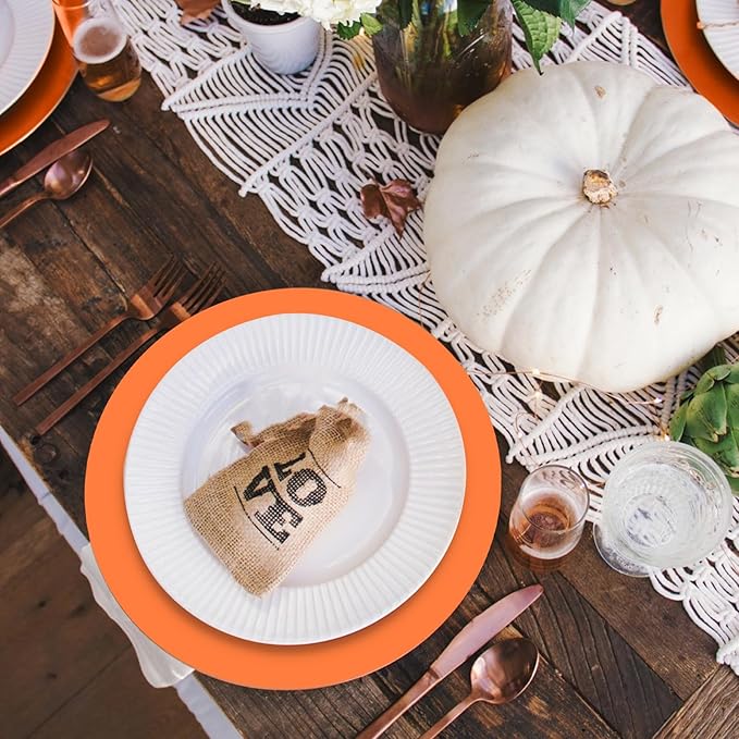 50 Pieces Orange Paper Place Mats Fall Pumpkin Spice Color Round Disposable Table Mats Thankgiving Decorative Placemats for Orange Party Supplies Home Dining Tableware Decor
