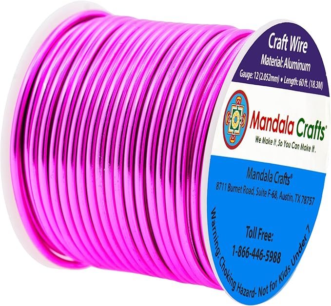 Mandala Crafts 12 Gauge Anodized Aluminum Craft Wire for Jewelry Making - 60 FT Colored Flexible Magenta Wire - Bendable for Bonsai Armature Crafting Sculpting