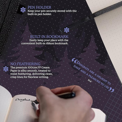 Dingbats* Wildlife Grid Journal Notebook A5 - Vegan Leather Hard Cover, Ideal for Work, Travel - Pocket, Elastic Closure, Bookmark