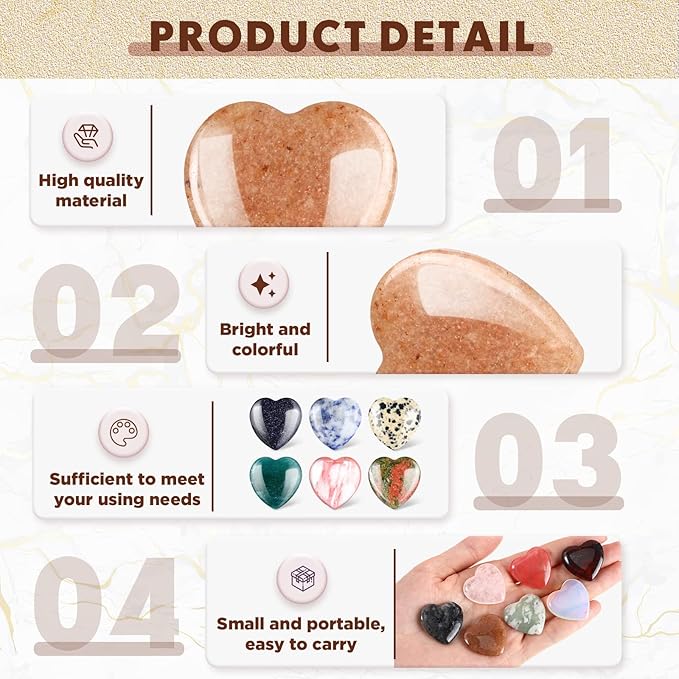 Nuenen 24 Pcs 1 Inch 25mm Natural Heart Shaped Stones Crystals and Gemstones Worry Stones Bulk Love Crystals Set Heart Shaped Rocks Pocket Palm Stone for Stress Reiki Balancing Home Decoration Yoga