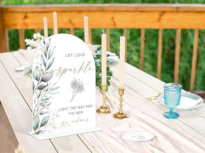 Acrylic Wedding Signs, Greenery Theme Let Love Sparkle Sign, Wedding Reception Signage, Bridal Shower Table Decor with Stand, Engagement, Anniversary, Newlywed Events and Parties Supplies, 20