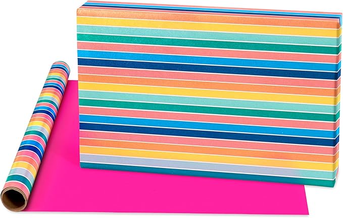 American Greetings 160 sq. ft. Reversible Wrapping Paper Set for Birthdays and All Occasions, Rainbow, Polka Dots, Stripes and Ombre (4 Rolls, 30 in. x 16 ft. each)