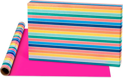 American Greetings 160 sq. ft. Reversible Wrapping Paper Set for Birthdays and All Occasions, Rainbow, Polka Dots, Stripes and Ombre (4 Rolls, 30 in. x 16 ft. each)