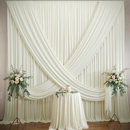 60×12ft Wrinkle Free Ivory Backdrop Curtain for Wedding Parties, 12 Panels 5×12ft Long Soft Silky Polyester Backdrop Drapes Cream Photo Back Drop Curtains for Party Photography Background Cloth