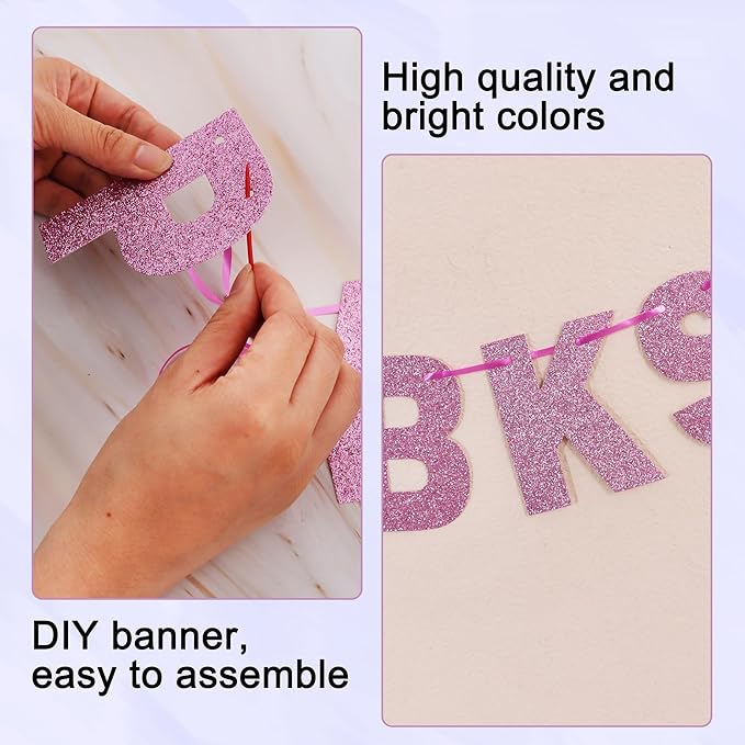 BEISHIDA 116 PCS A-Z Glitter Light Purple DIY Letter Banner Kit Make Your Own Banner，Including 111 Letters and Numbers 3 Rope and 7 Threading Device,Customized for Birthday Graduation Wedding Party Decor