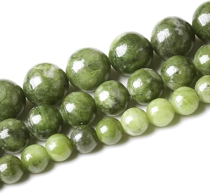 Matcha Green Jade Stone Beads Gemstone Round Crystal Energy Jade Beads Stone Beads for Jewelry Making DIY Bracelet Necklace Jewelry Making 1 Strand 15.5inch 35PCS 10MM