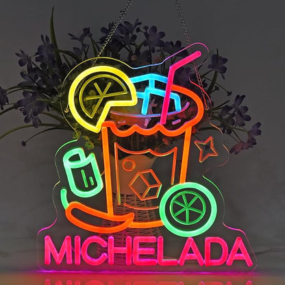 CNBEYOUNG Michelada Neon Sign, Neon Lights Hanging Wall Art Decoration for Mexican Restaurant Cocktail Bar Man Cave Kitchen Party Home Decor, USB Powered Ultra Bright Dimmable,13.46x 12.6inches