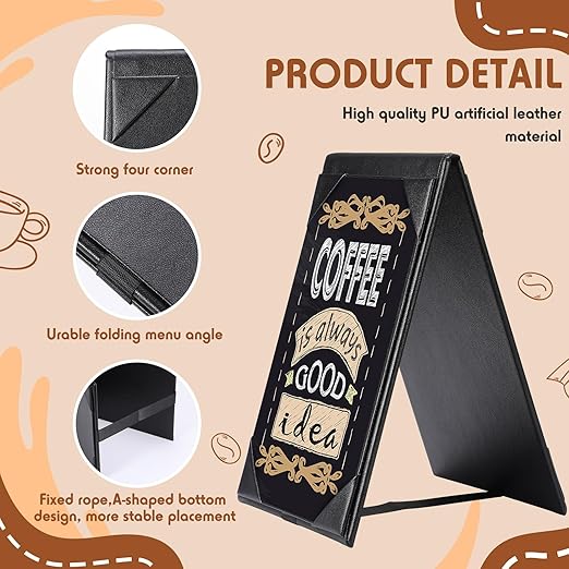 Gerrii Leatherette Table Tents Black PU Leather Menu Covers Bulk Double Sided Frame Sign Holders 2 Side Drink Dessert Menu Folders for Restaurant Coffee Cafe Bar Wedding Supplies(20 Pack,5 x 7 Inch)