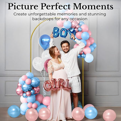 7.2FT Gold Wedding Backdrop Arch Stand with White Spandex Cover – Metal Frame, Water Weights & Storage Bag – Party, Birthday, Baby Shower, Bridal Shower, Wedding Ceremony, Photo Booth Decor