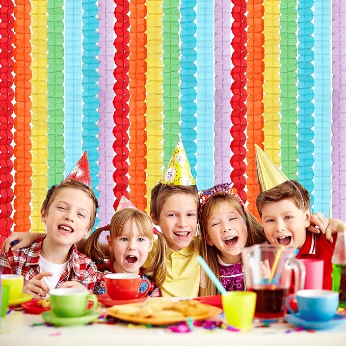 Rainbow Red-Orange Green-Blue Purple Streamers Garland - 12pcs Colorful Theme Party-Decorations,4-Leaf Clover Paper Streamer Banner,Boy Girl Kids Birthday Supplies,Baby Shower Wedding Decor Ouruola