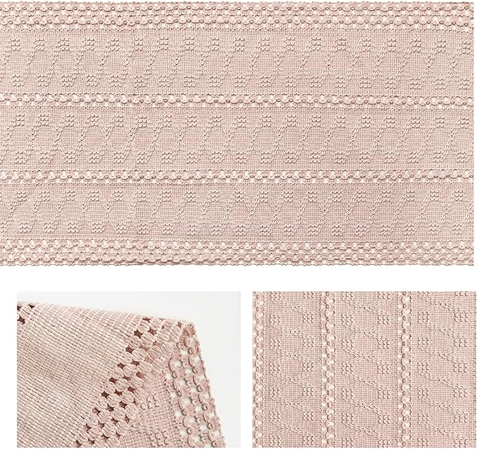 Artoid Mode Pink Farmhouse Woven Rustic Hollow Table Runner, Seasonal Holiday Hollow Kitchen Dining Table Decoration for Home Party Decor 12x72 Inch