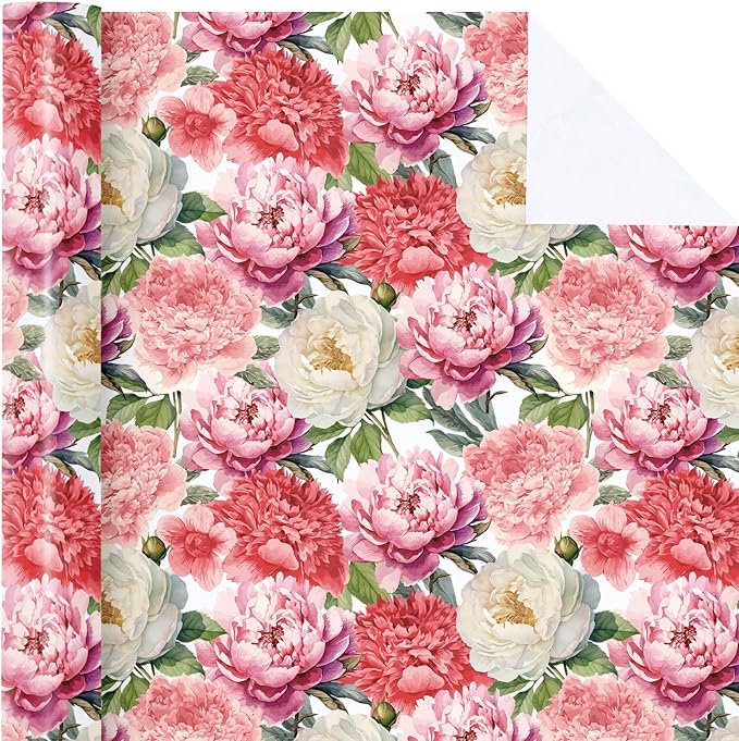 WRAPAHOLIC Floral Wrapping Paper Roll - Mini Roll - 17 Inch x 9.8 Feet - Red Pink Flower Wrapping Paper Perfect for Girls Women Birthday, Wedding, Bridal Shower
