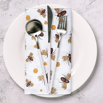 Urban Villa Dinner Napkins Honey Bee Print Cloth Napkins (Set of 12) Oversized 20x20 Inches 100% Cotton Premium Quality Soft Durable with Mitered Corners Reusable Washable Everyday Use Parties Napkins