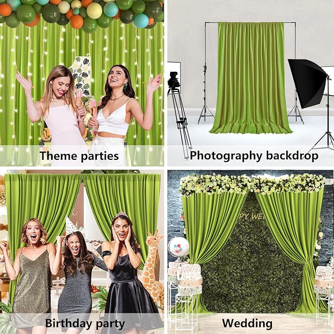 10 x 7 Feet Olive-Green Backdrop Curtain for Partie, Background Curtains for Photoshoot, Birthday, Wedding, Halloween, Thanksgiving, Christmas, New Year Party Decorations 5Ft x 7Ft, 2 Panels