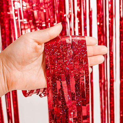 Foil Fringe Curtain 4th of July Decorations - Red Blue Metallic Tinsel Photo Booth Backdrop Party Steamers Curtains for Birthdays Christmas New Years Valentines Bachelorette Parties