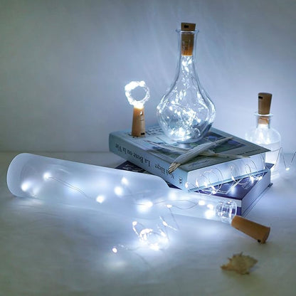 Wine Bottle Lights with Cork, Battery Operated 20 LED Cork Shape Silver Wire Colorful Fairy Mini String Lights(No Bottles) for DIY, Party, Decor, Christmas, Halloween,Wedding (6, Cool White)