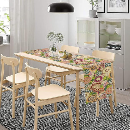 Boho Floral Table Runner,Retro Bohemian Flower Table Runner for Kitchen Dining Table Home Party Decoration 13x90 Inch