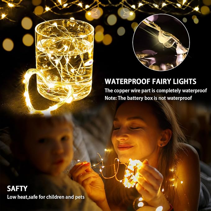 8 Pack Fairy Lights 7Ft 20 LED Twinkle String Lights 3 Modes Battery Operated Waterproof Firefly Starry for Mason Jar Party Wedding Christmas Valentines Day Table Centerpieces,Warm White