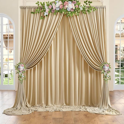 10ft x 10ft Wrinkle Free Beige Backdrop Curtain for Wedding Parties, Thick Polyester Photo Backdrop Drapes for Baby Shower Engagement Birthday Party Backdrop Stand,5ft x 10ft 2 Panels