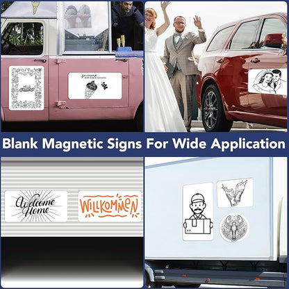 DIYMAG 4Pcs Blank Car Magnets,Door Magnet Rounded Corners Magnetic Set for Vehicle to Advertise Business Cover Company Logo Prevent Cars Scratches Dents, White, 24/" x 12/" -4P