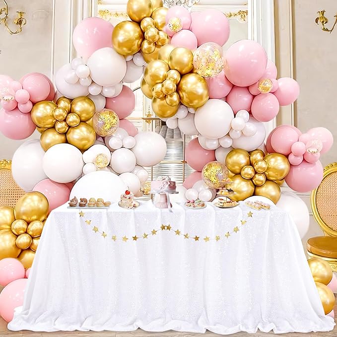 QueenDream Sequin Tablecloth 90 x132 Inch White Rectangle Tablecloth Glitter Table Cloth Overlay Wedding Birthday Christmas Decorations